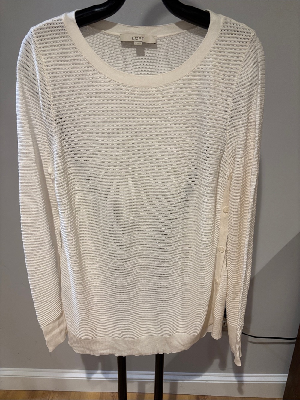 LOFT Cream Lightweight Open-Weave Long Sleeve Sweater
